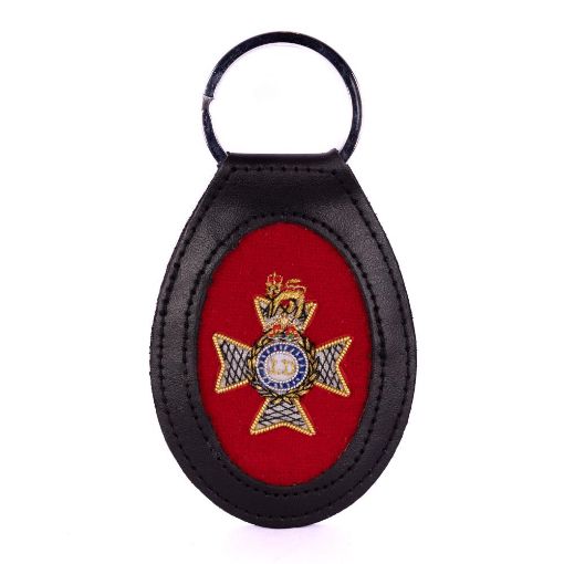 Picture of Light Dragoons - Black Leather Key Fob with Cap Badge - Tudor Crown